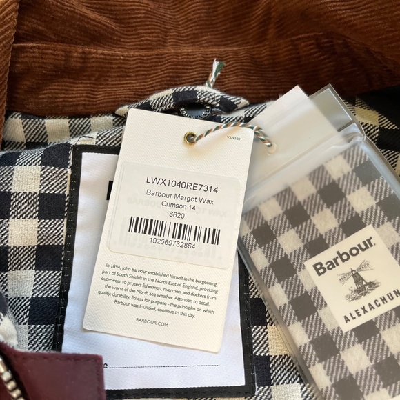 Barbour x Alexa Chung Waxed Jacket Crimson Chore Coat Gingham Lining UK 14 US 10 - Picture 4 of 9